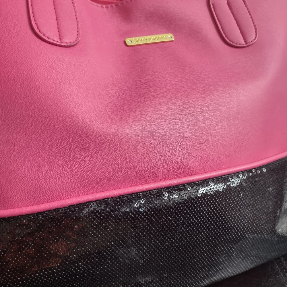 Juicy Couture Large Hot Pink & Black Sequins Shoulder Bag Tote - Picture 5 of 8